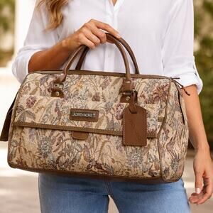 Vintage 80s Jordache Tapestry Travel Bag Small Duffel Floral Boho Carryall